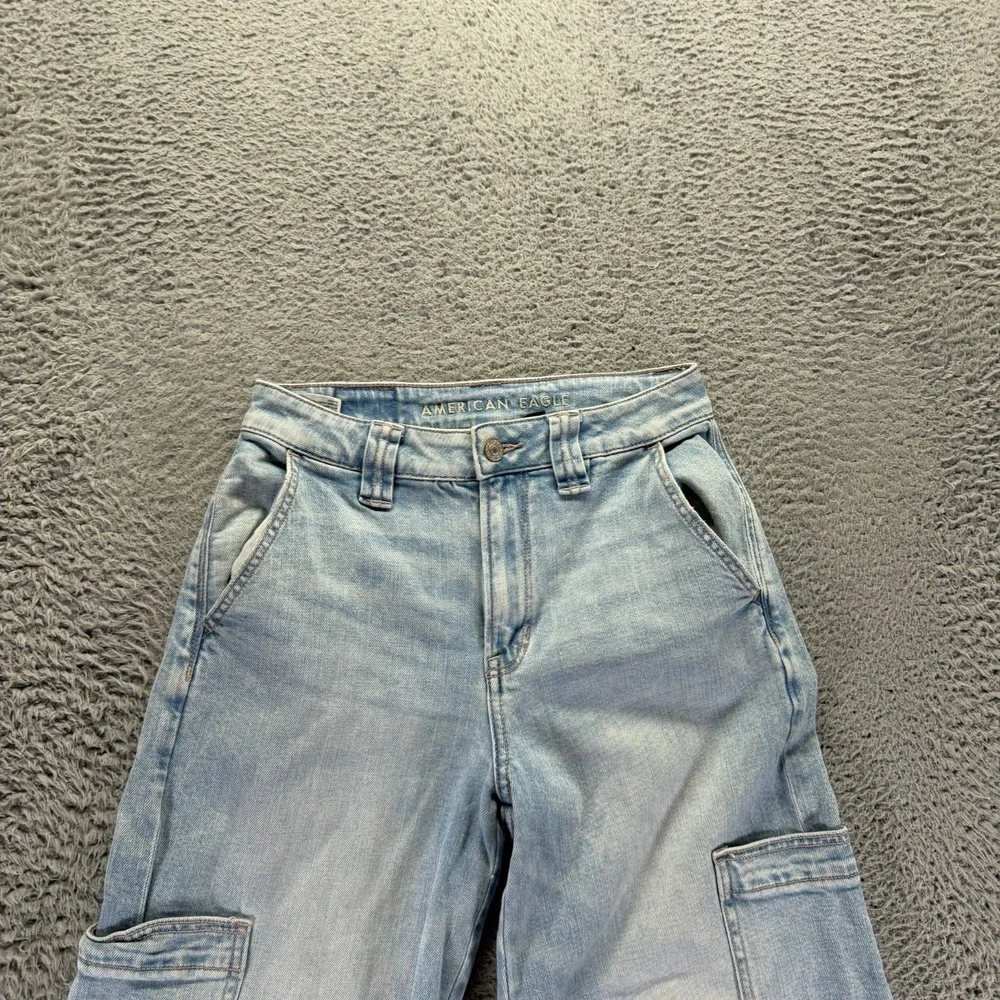 American Eagle Outfitters Jeans Womens 0 Blue Denim Wide-Leg Cargo Baggy Stretch